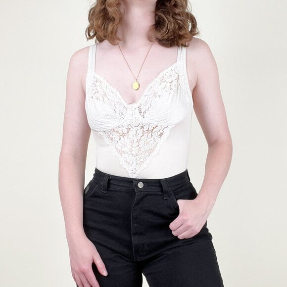 Vintage Lace Bodysuit One Piece Lingerie Whimsigoth Sheer Floral Cottagecore Top - Picture 7 of 7